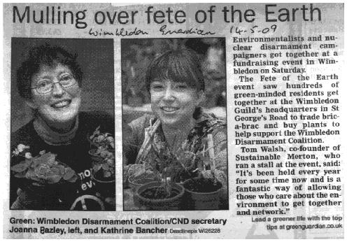 Newspaper clipping showing WDC/CND members at Fete of the Earth