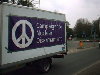 Van with CND banner taped to it