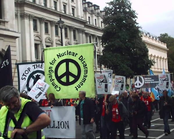 CND banners passing along Piccadilly