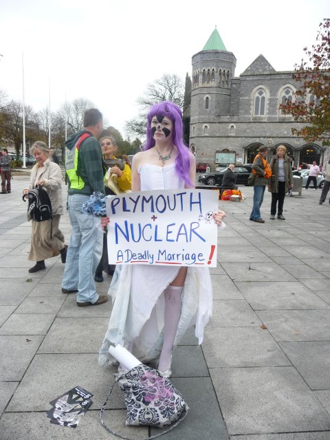 Protester dressed as bride